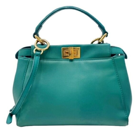 FENDI Green Leather Peekaboo Shoulder Bag - Picture 1 of 15